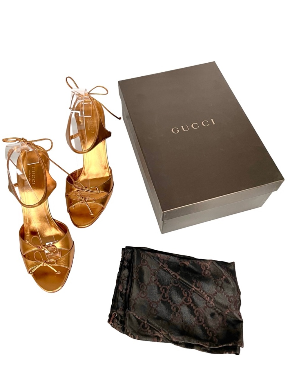 Gucci Tom Ford Era Gold Metallic Strappy Heels Y2K Size 8.5 - Picture 2 of 15